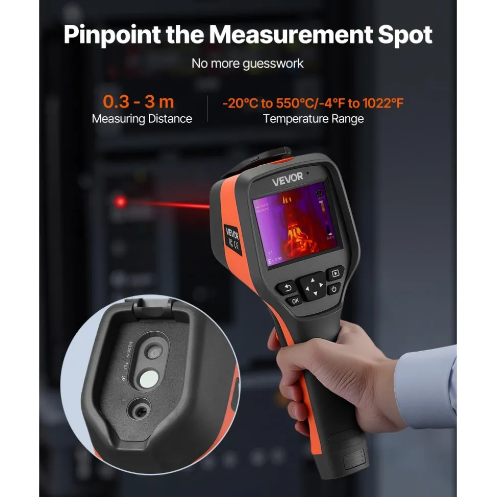 VEVOR Thermal Camera, 256 x 192 IR Resolution, Handheld Thermal Imaging Camera with 2MP Visual Camera, 25HZ Refresh Rate Infrared Imager with 3.5-Inch Touch Screen, -4°F to 1022°F, WIFI Supported