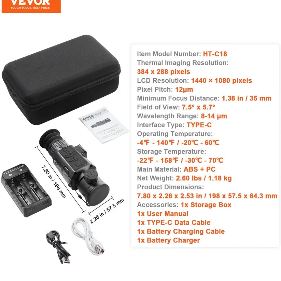VEVOR Thermal Imager Monocular Hunting Imaging Telescope 1X -8X Zoom 0.39" OLED Scrren