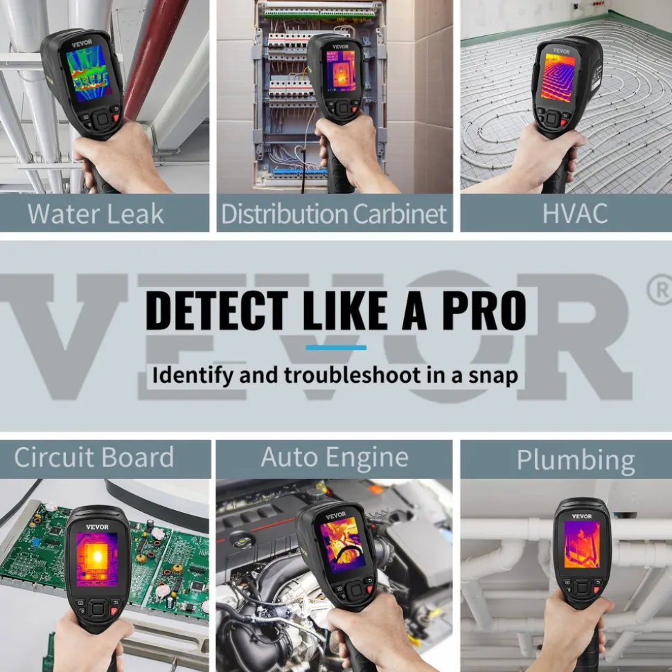VEVOR Thermal Imaging Camera, 320 x 240 Pixels Super Resolution, 25Hz Refresh Rate Infrared Camera with -4 to 752°F Temperature Range, 32G Built-in SD Card, and Rechargeable Li-ion Battery