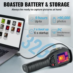 VEVOR Thermal Imaging Camera, 320 x 240 Pixels Super Resolution, 25Hz Refresh Rate Infrared Camera with -4 to 752°F Temperature Range, 32G Built-in SD Card, and Rechargeable Li-ion Battery