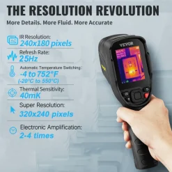 VEVOR Thermal Imaging Camera, 320 x 240 Pixels Super Resolution, 25Hz Refresh Rate Infrared Camera with -4 to 752°F Temperature Range, 32G Built-in SD Card, and Rechargeable Li-ion Battery