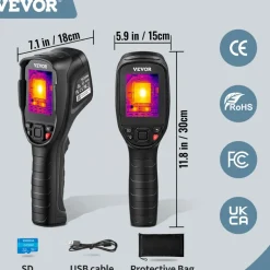 VEVOR Thermal Imaging Camera, 320 x 240 Pixels Super Resolution, 25Hz Refresh Rate Infrared Camera with -4 to 752°F Temperature Range, 32G Built-in SD Card, and Rechargeable Li-ion Battery