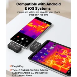 VEVOR Thermal Imaging Camera for Android & iOS, 512 x 384 Super Resolution with Macro Lens, 25HZ Refresh Rate Infrared Thermal Imager for Smartphones Tablets, 256 x 192 IR Resolution, -4°F to 1022°F