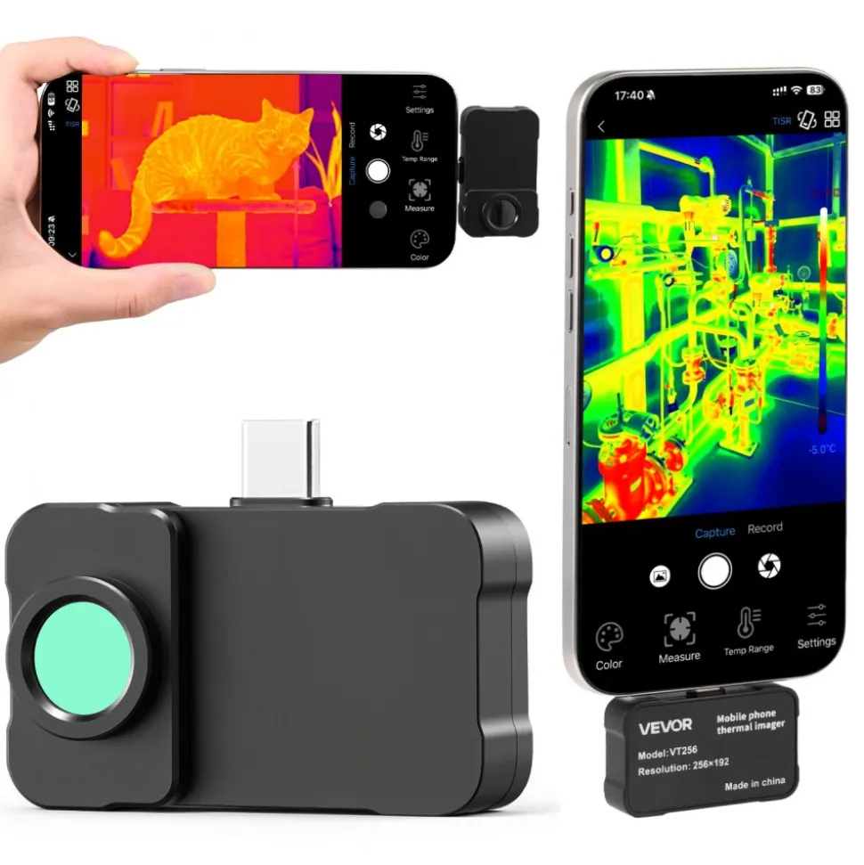VEVOR Thermal Imaging Camera for Android, 512 x 384 TISR Super Resolution, 25HZ Refresh Rate Infrared Thermal Imager for Smartphone Tablet, 256 x 192 IR Resolution, -4°F to 1022°F & 15 Color Palettes