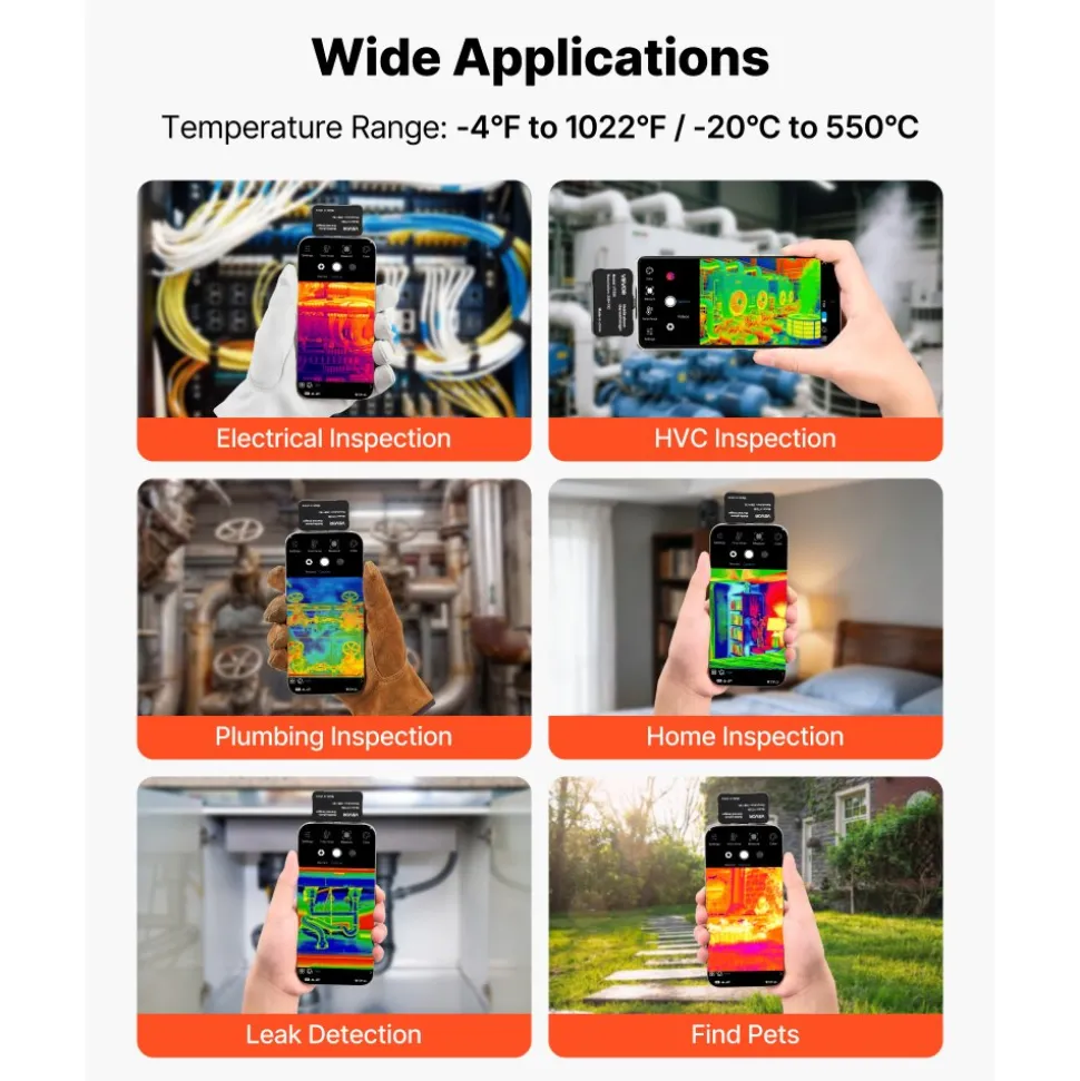VEVOR Thermal Imaging Camera for Android, 512 x 384 TISR Super Resolution, 25HZ Refresh Rate Infrared Thermal Imager for Smartphone Tablet, 256 x 192 IR Resolution, -4°F to 1022°F & 15 Color Palettes