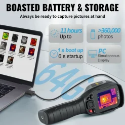 VEVOR Thermal Imaging Camera, 320 x 240 Pixels Super Resolution with 2MP Visual Camera, 25Hz Refresh Rate Infrared Camera with -4℉~1022℉ Temp, 64G SD Card and Rechargeable Li-ion Battery