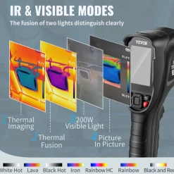 VEVOR Thermal Imaging Camera, 320 x 240 Pixels Super Resolution with 2MP Visual Camera, 25Hz Refresh Rate Infrared Camera with -4℉~1022℉ Temp, 64G SD Card and Rechargeable Li-ion Battery