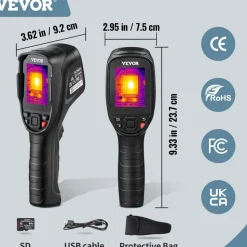 VEVOR Thermal Imaging Camera, 320 x 240 Pixels Super Resolution with 2MP Visual Camera, 25Hz Refresh Rate Infrared Camera with -4℉~1022℉ Temp, 64G SD Card and Rechargeable Li-ion Battery
