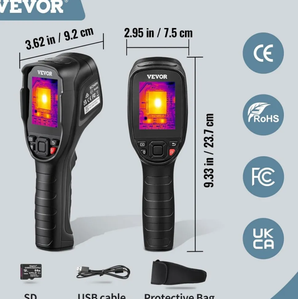 VEVOR Thermal Imaging Camera, 320 x 240 Pixels Super Resolution with 2MP Visual Camera, 25Hz Refresh Rate Infrared Camera with -4℉~1022℉ Temp, 64G SD Card and Rechargeable Li-ion Battery