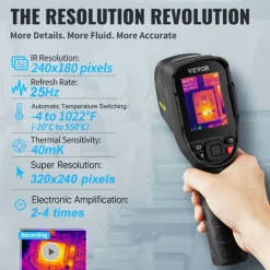 VEVOR Thermal Imaging Camera, 320 x 240 Pixels Super Resolution with 2MP Visual Camera, 25Hz Refresh Rate Infrared Camera with -4℉~1022℉ Temp, 64G SD Card and Rechargeable Li-ion Battery