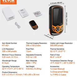 VEVOR Thermal Imaging Camera, 256 x 192 IR Resolution Pocket Infrared Thermal Imager with WiFi, 25Hz Refresh Rate Thermal Camera Pocket with 3.2