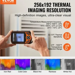 VEVOR Thermal Imaging Camera, 256 x 192 IR Resolution Pocket Infrared Thermal Imager with WiFi, 25Hz Refresh Rate Thermal Camera Pocket with 3.2