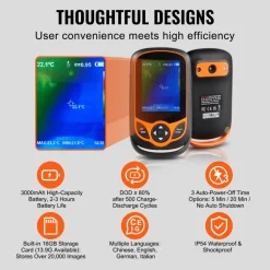 VEVOR Thermal Imaging Camera, 256 x 192 IR Resolution Pocket Infrared Thermal Imager with WiFi, 25Hz Refresh Rate Thermal Camera Pocket with 3.2