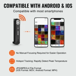 VEVOR Thermal Imaging Camera for Android & IOS, 256 x 192 IR High Resolution, Wireless Infrared Thermal Imager with WiFi & Visual Camera, 25Hz Refresh Rate Thermal Camera for Smartphone, -4°F-1022°F