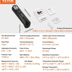 VEVOR Thermal Imaging Camera for Android & IOS, 256 x 192 IR High Resolution, Wireless Infrared Thermal Imager with WiFi & Visual Camera, 25Hz Refresh Rate Thermal Camera for Smartphone, -4°F-1022°F