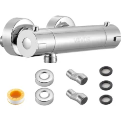 VEVOR Thermostatic Shower Faucet Valve, 100℉ Secure Lock Thermostatic Shower Valve Trim Mixer, Hot Cold Water Showering Faucet Temperature Control Valves for Bathroom, RV, Leak-Proof & Chrome Plated