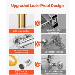VEVOR Thermostatic Shower Faucet Valve, 100℉ Secure Lock Thermostatic Shower Valve Trim Mixer, Hot Cold Water Showering Faucet Temperature Control Valves for Bathroom, RV, Leak-Proof & Chrome Plated
