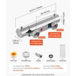 VEVOR Thermostatic Shower Faucet Valve, 100℉ Secure Lock Thermostatic Shower Valve Trim Mixer, Hot Cold Water Showering Faucet Temperature Control Valves for Bathroom, RV, Leak-Proof & Chrome Plated