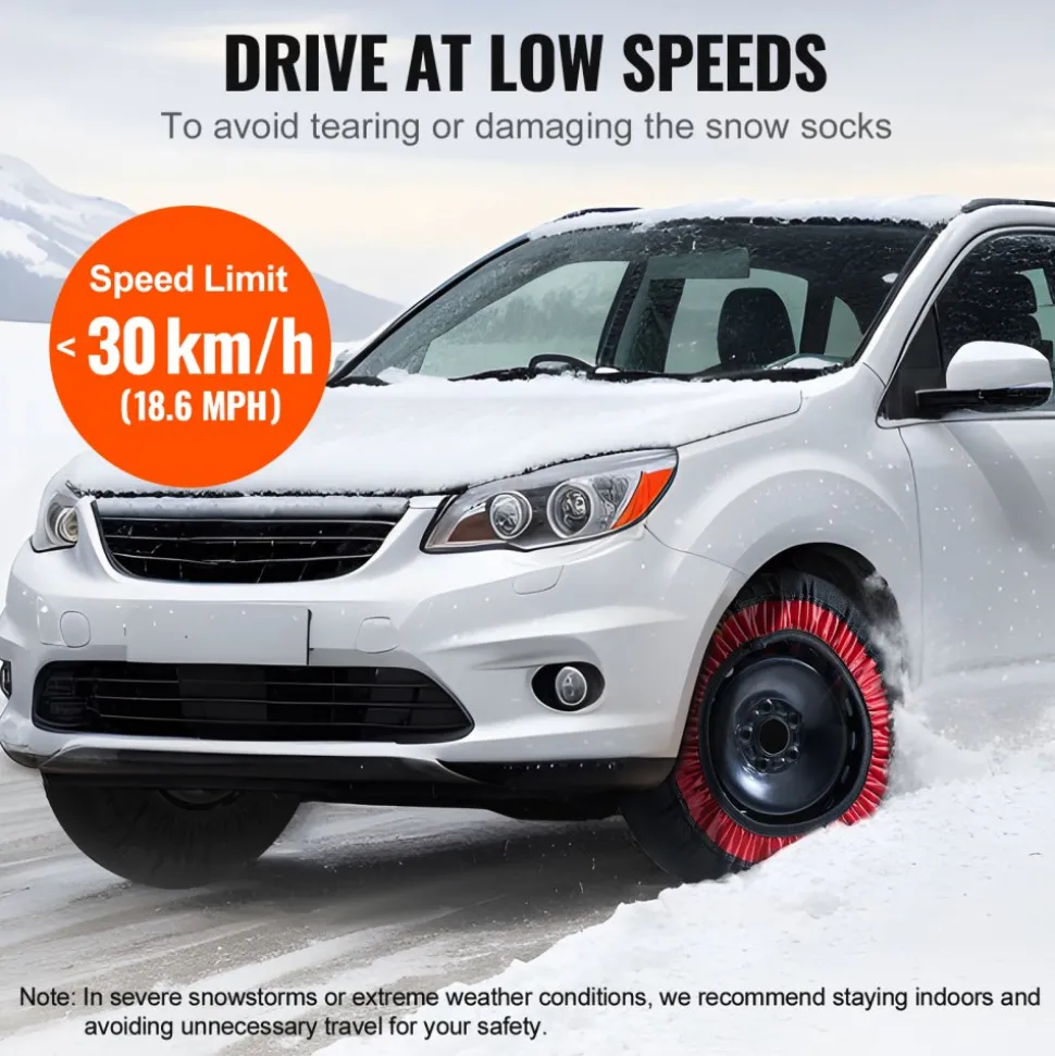 VEVOR Thickened Snow Socks for Tires, Polyester Fiber Tire Socks with Elastic Straps, Snow Traction Tire Cover for Car, SUV, Pickup and Truck (Pack of 2)-Extra Large