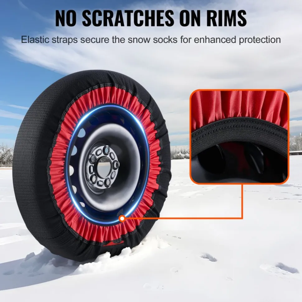 VEVOR Thickened Snow Socks for Tires, Polyester Fiber Tire Socks with Elastic Straps, Snow Traction Tire Cover for Car, SUV, Pickup and Truck (Pack of 2)-Extra Large