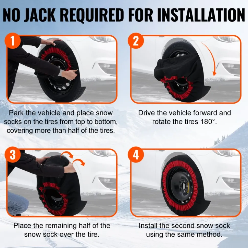 VEVOR Thickened Snow Socks for Tires, Polyester Fiber Tire Socks with Elastic Straps, Snow Traction Tire Cover for Car, SUV, Pickup and Truck (Pack of 2)-Extra Large