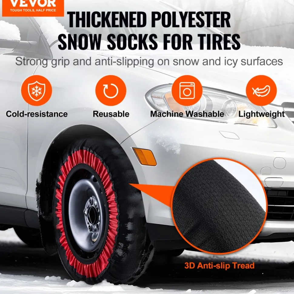VEVOR Thickened Snow Socks for Tires, Polyester Fiber Tire Socks with Elastic Straps, Snow Traction Tire Cover for Car, SUV, Pickup and Truck (Pack of 2)-Extra Large