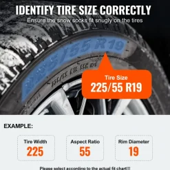 VEVOR Thickened Snow Socks for Tires, Full Coverage Tire Socks with Polyester Fiber, Snow Traction Tire Cover for Car, SUV, Pickup and Truck (Pack of 2)-Large