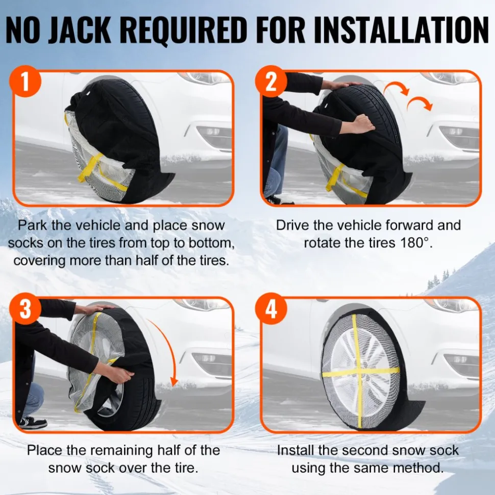 VEVOR Thickened Snow Socks for Tires, Full Coverage Tire Socks with Polyester Fiber, Snow Traction Tire Cover for Car, SUV, Pickup and Truck (Pack of 2)-Large