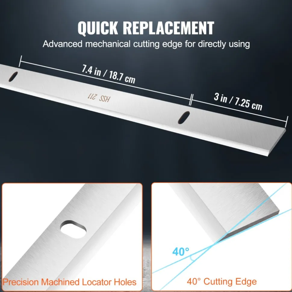 VEVOR Thickness Planer Blades, 13-inch, HSS Crafted for Durability, HRC55-60, Easy Installation with Pre-drilled Holes, Ideal for Woodworking, Home Projects & Industrial Use, 3-Pack