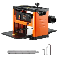 VEVOR Thickness Planer, 13-Inch Width Worktable, Woodworking Power Benchtop Planer, Spiral-Style Cutterhead with 24 Inserts, 2000W 23500 RPM Powerful Motor, Single Speed, for Hard & Soft Wood Material