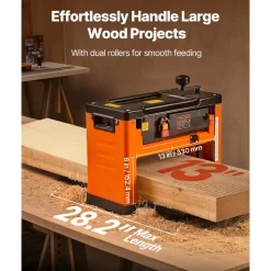 VEVOR Thickness Planer, 13-Inch Width Worktable, Woodworking Power Benchtop Planer, Spiral-Style Cutterhead with 24 Inserts, 2000W 23500 RPM Powerful Motor, Single Speed, for Hard & Soft Wood Material