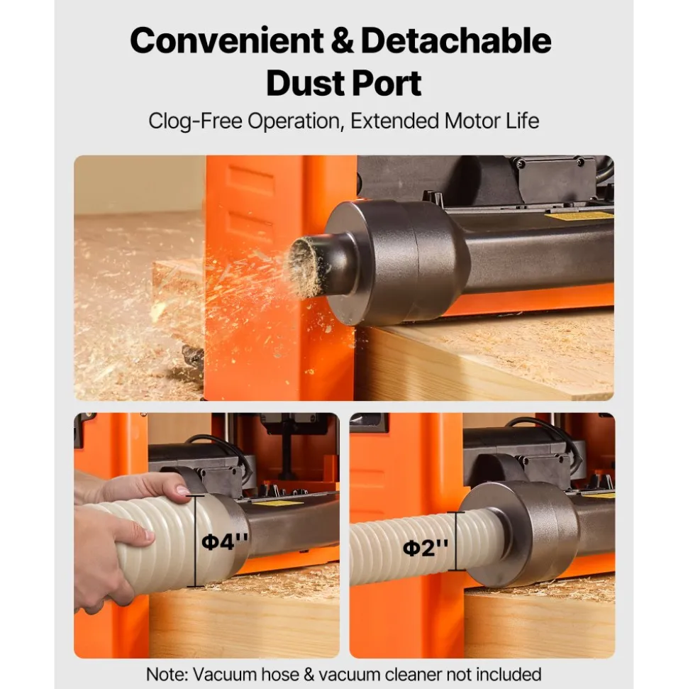 VEVOR Thickness Planer, 13-Inch Width Worktable, Woodworking Power Benchtop Planer, Spiral-Style Cutterhead with 24 Inserts, 2000W 23500 RPM Powerful Motor, Single Speed, for Hard & Soft Wood Material