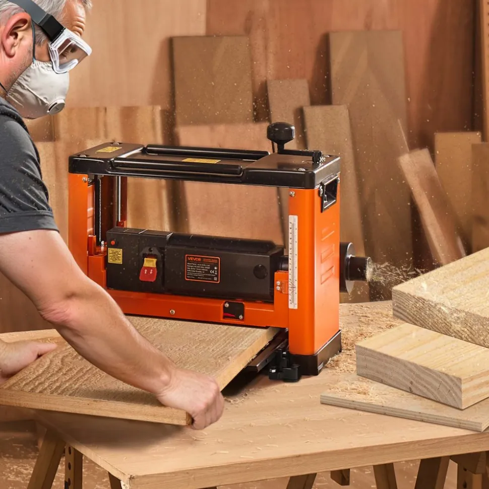 VEVOR Thickness Planer, 13-Inch Width Worktable, Woodworking Power Benchtop Planer, Spiral-Style Cutterhead with 24 Inserts, 2000W 23500 RPM Powerful Motor, Single Speed, for Hard & Soft Wood Material