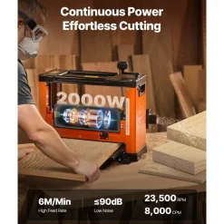 VEVOR Thickness Planer, 13-Inch Width Worktable, Woodworking Power Benchtop Planer, Spiral-Style Cutterhead with 24 Inserts, 2000W 23500 RPM Powerful Motor, Single Speed, for Hard & Soft Wood Material