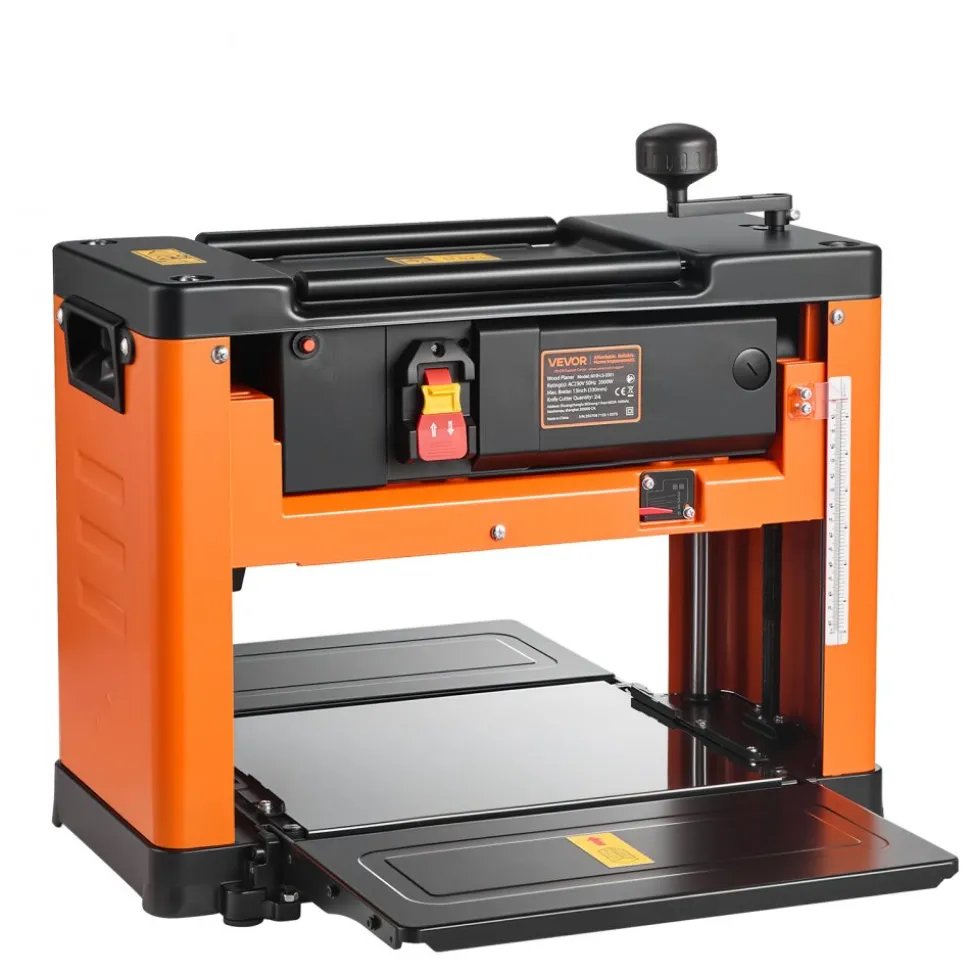 VEVOR Thickness Planer, 13-Inch Width Worktable, Woodworking Power Benchtop Planer, Spiral-Style Cutterhead with 24 Inserts, 2000W 23500 RPM Powerful Motor, Single Speed, for Hard & Soft Wood Material