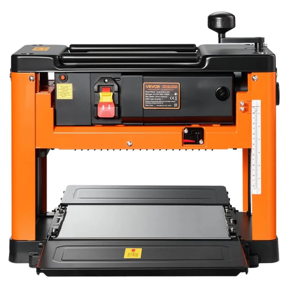 VEVOR Thickness Planer, Three-Blade, 13-Inch Width Worktable Power Benchtop Planer, 2000W 23500 RPM Powerful Motor, Dual Rollers, Over Protection, Single Speed Woodworking, for Hard Soft Wood Material