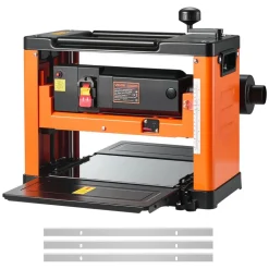 VEVOR Thickness Planer, Three-Blade, 13-Inch Width Worktable Power Benchtop Planer, 2000W 23500 RPM Powerful Motor, Dual Rollers, Over Protection, Single Speed Woodworking, for Hard Soft Wood Material