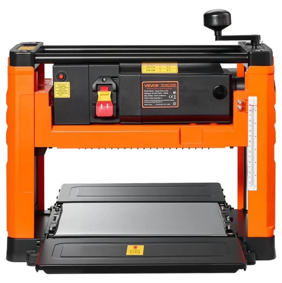 VEVOR Thickness Planer, Two-Blade, 13-Inch Width Worktable Power Benchtop Planer, 1800W 23500 RPM Powerful Motor, Dual Rollers, Over Protection, Single Speed Woodworking, for Hard & Soft Wood Material