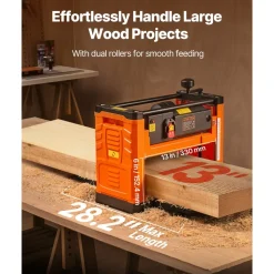 VEVOR Thickness Planer, Two-Blade, 13-Inch Width Worktable Power Benchtop Planer, 1800W 23500 RPM Powerful Motor, Dual Rollers, Over Protection, Single Speed Woodworking, for Hard & Soft Wood Material