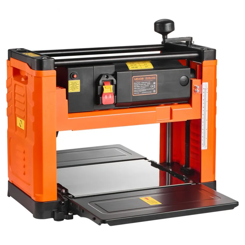 VEVOR Thickness Planer, Two-Blade, 13-Inch Width Worktable Power Benchtop Planer, 1800W 23500 RPM Powerful Motor, Dual Rollers, Over Protection, Single Speed Woodworking, for Hard & Soft Wood Material