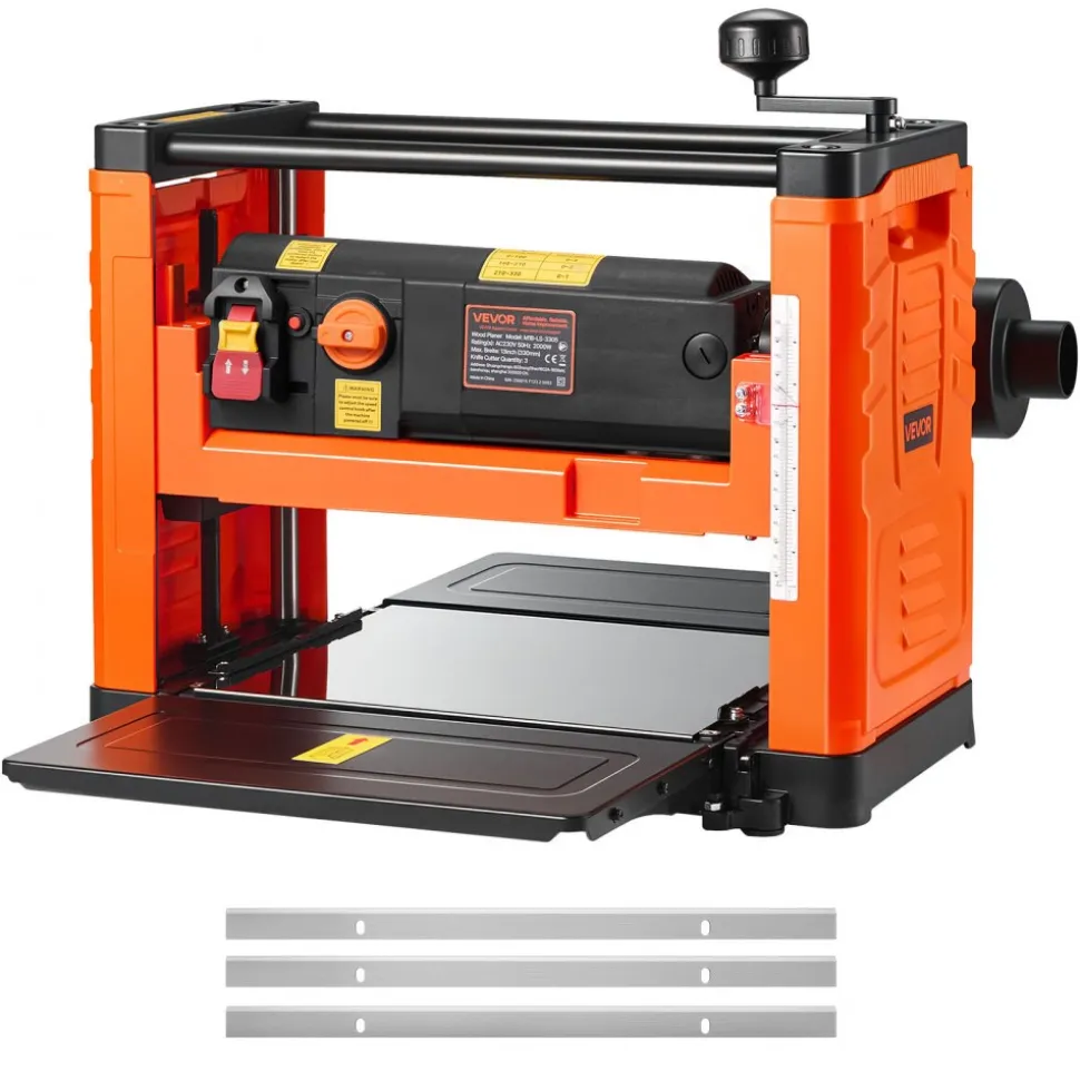 VEVOR Thickness Planer, Two Speed, 13-Inch Width Worktable Power Benchtop Planer, Three-Blade, 2000W 23500 RPM Powerful Motor, Dual Rollers, Over Protection, Woodworking for Hard & Soft Wood Material