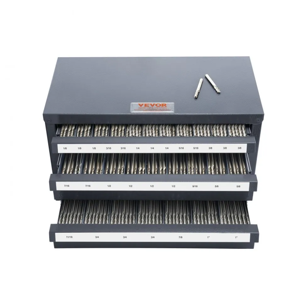 VEVOR Three-Drawer Steel Cabinet for End Mill Organization, Accommodates 1/8" to 1", Features 29 Compartments with Labels, Stackable Design for Efficient Storage