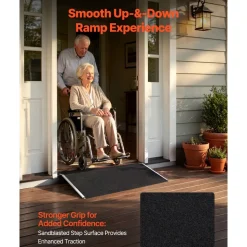 VEVOR Threshold Ramp for Doorways, 31.9 x 15.4 in, Platform Aluminum Wheelchair Ramp, Non-Slip Door Threshold Ramps, 400 lbs Load Capacity, for Home Steps, Curbs, Wheelchairs, Walkers, Scooter, Carts
