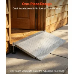 VEVOR Threshold Ramp for Doorways, 42.5 x 23.2 in, Platform Aluminum Wheelchair Ramp with Adjustable Height, Non-Slip Door Threshold Ramps, 1000 lbs Capacity, for Home Steps, Wheelchairs, Walkers