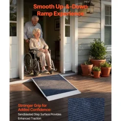 VEVOR Threshold Ramp for Doorways, 36 x 36 in, Platform Aluminum Wheelchair Ramp with Adjustable Height, Non-Slip Door Threshold Ramps, 700 lbs Load Capacity, for Home Steps, Wheelchairs, Walkers