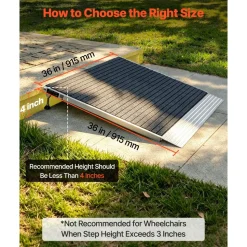 VEVOR Threshold Ramp for Doorways, 36 x 36 in, Platform Aluminum Wheelchair Ramp with Adjustable Height, Non-Slip Door Threshold Ramps, 700 lbs Load Capacity, for Home Steps, Wheelchairs, Walkers
