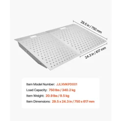 VEVOR Threshold Ramp for Doorways, 29.5 x 24.3 in, Platform Aluminum Wheelchair Ramp, Non-Slip Door Threshold Ramps, 750 lbs Load Capacity, for Home Steps, Curbs, Wheelchairs, Walkers, Scooter, Carts