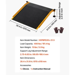 VEVOR Threshold Ramp for Doorways, 26.4 x 31.9 in, Platform Aluminum Wheelchair Ramp with Adjustable Height, Non-Slip Door Threshold Ramps, 400 lbs Load Capacity, for Home Steps, Wheelchairs, Walkers