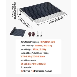 VEVOR Threshold Ramp for Doorways, 24 x 35.8 in, Platform Aluminum Wheelchair Ramp with Adjustable Height, Non-Slip Door Threshold Ramps, 800 lbs Load Capacity, for Home Steps, Wheelchairs, Walkers