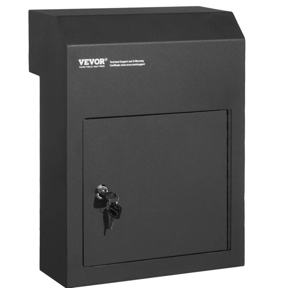 VEVOR Through The Door Key Drop Box, Heavy Duty Steel Through the Door Mailbox with 1.8" 12" Key Lock, 12x6x16" Mail Drop Box, Black